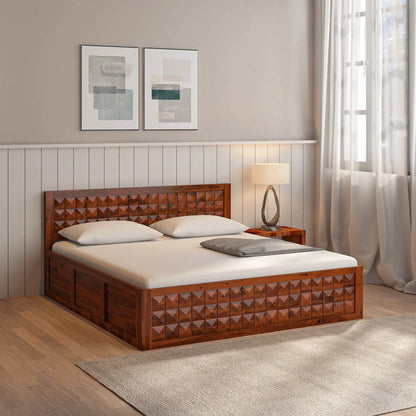 Pluto Sheesham Solid Wood King Size Bed with Storage