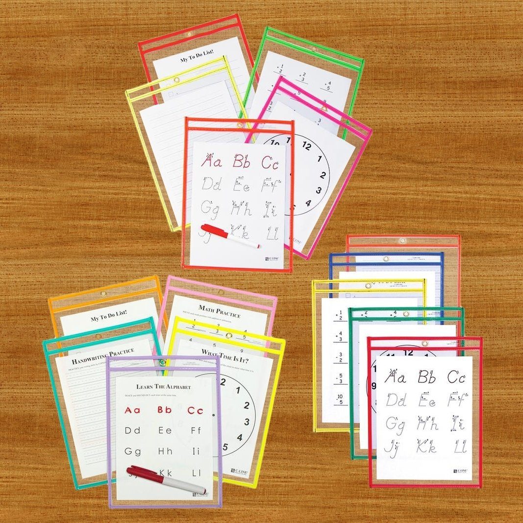 25-Pack: Reusable Dry Erase Pockets - Assorted Colors