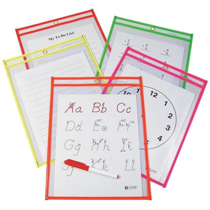 25-Pack: Reusable Dry Erase Pockets - Assorted Colors