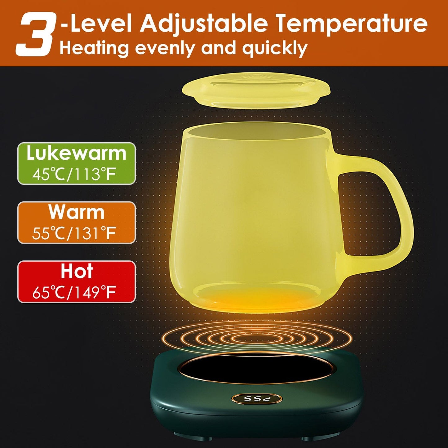 Auto Shut Off USB Coffee Mug Heating Plate with 3 Temperature Setting