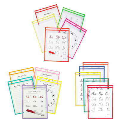 25-Pack: Reusable Dry Erase Pockets - Assorted Colors