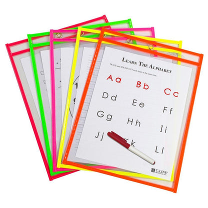 25-Pack: Reusable Dry Erase Pockets - Assorted Colors