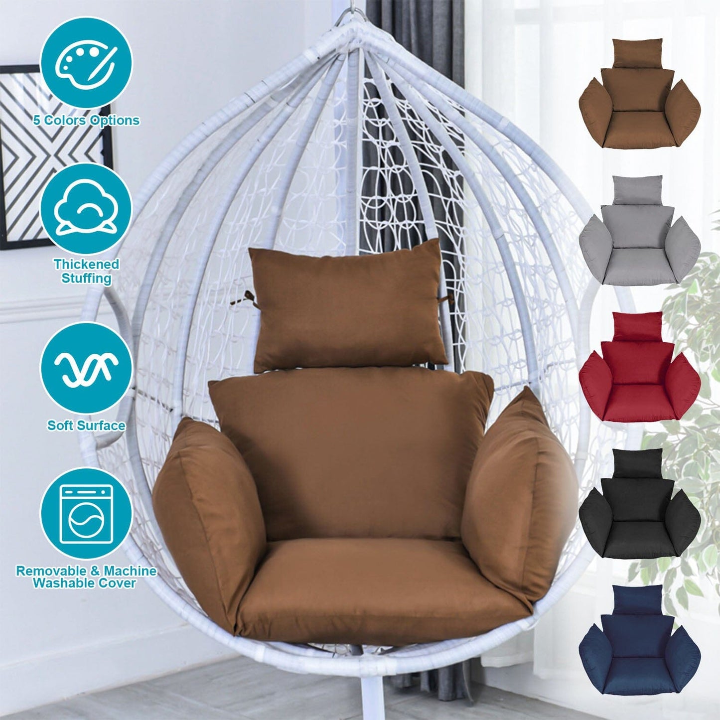 Egg Chair Hanging Basket Seat Cushion with Headrest